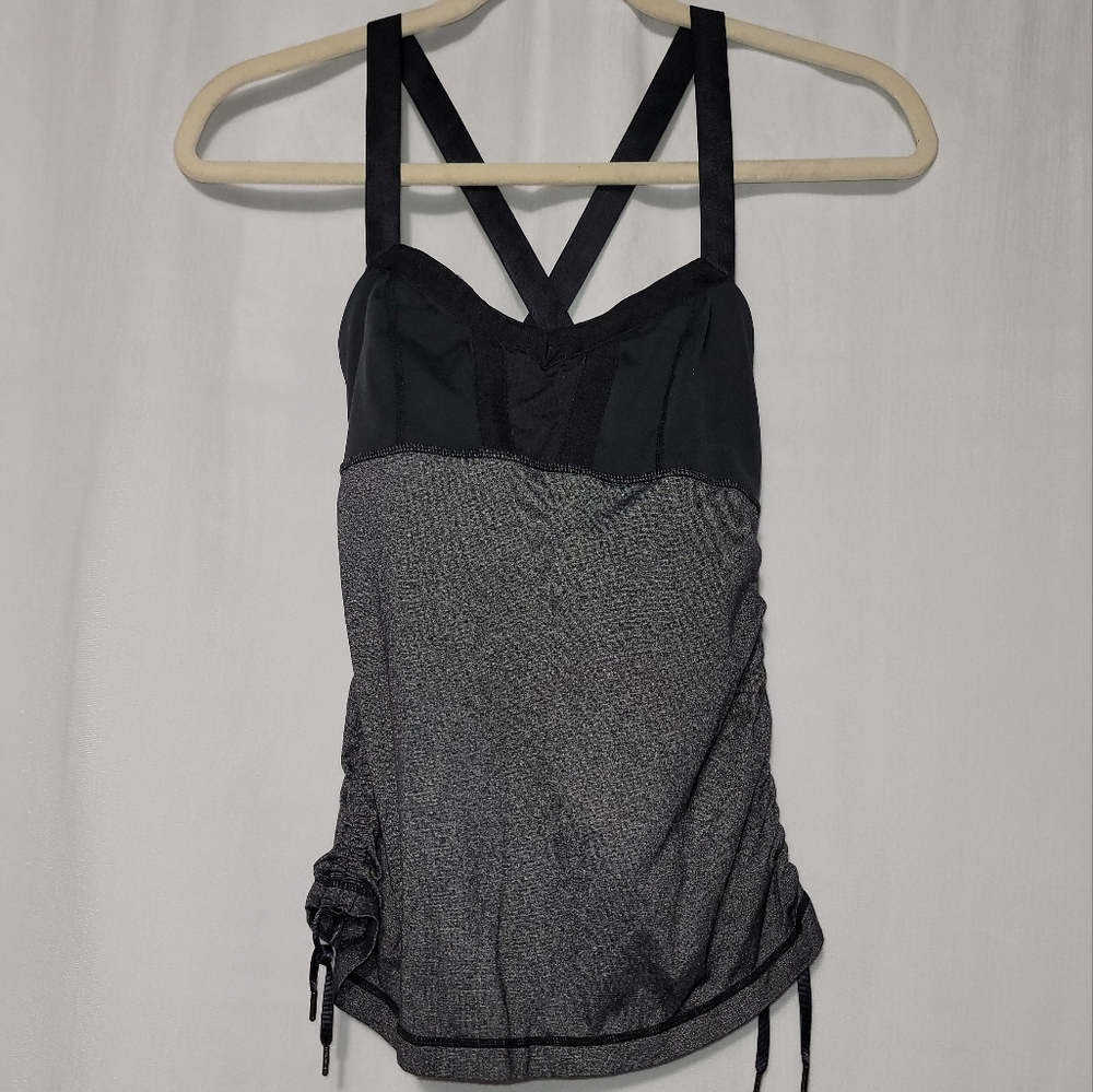 Lululemon Black & Gray Cinch Hem Cross Back Tank Top Size 6 (Great Condition)